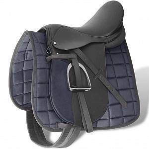 Image de VidaXL Set de selle équitation 16"" en cuir véritable 14 cm 5 1 noir"