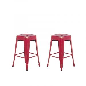 Image de Beliani 2 tabourets de bar rouge dor&eacute; de 60 cm CABRILLO