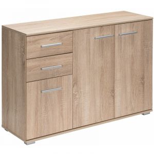 Deuba Buffet commode chêne avec 3 portes 2 tiroirs Meuble de rangement 107 x 75 x 35 cm