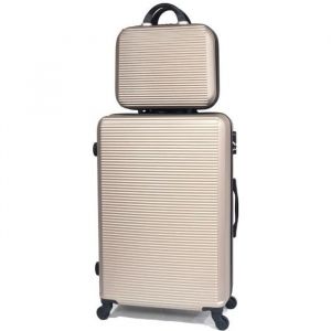 CELIMS - Valise Grande Taille avec Vanity / Trousse de Toilette 35cm | Taille Soute 23kg 75cm | Serrure Intégré | ABS | Champagne