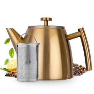 Vaja Théière Juliette Gold - Double paroi - 1 litre - Théière en acier inoxydable avec filtre et porte-bouillon