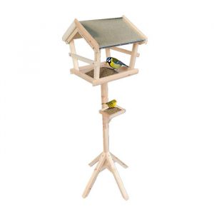 Relaxdays Mangeoire pour oiseaux avec support, toit étanche, jardin, balcon et terrasse, nichoir, bois de sapin, naturel