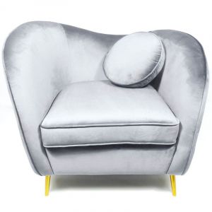 Image de Menzzo Fauteuil Altess Velours Argent pieds Métal Or