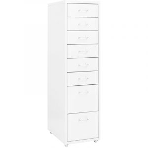 Décoshop26 Caissons à tiroirs meuble de bureau sur roulettes 8 tiroirs 28 x 41 x 109 cm en métal blanc DEC024567
