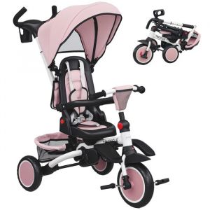Tricycle b&eacute;b&eacute; &eacute;volutif - AIYAPLAY - 6 en 1 - poign&eacute;e parentale r&eacute;glable si&egrave;ge pivotant 360&deg; - PP - 1115 x 52x 98 cm - rose