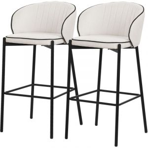 ML-Design Lot 2 Tabourets de Bar en Tissu Beige, Hauteur 76 cm, Chaises de Comptoir Rembourr&eacute;es, Dossier Arrondi et Repose-Pieds, Structure
