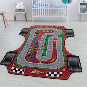 Tapis d'Enfant Chambre - Titan - Voiture Piste - Rouge - 80 x 120 cm - 100% Polypropylène - SIMPEX