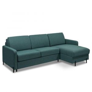 Italian Spirit Canapé angle méridienne EXPRESS BERLIN lattes 140 cm matelas 16 cm pieds métal noir tissu bleu