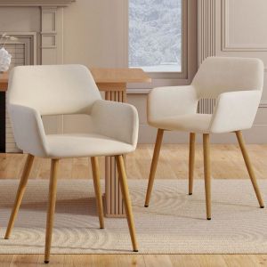Idmarket Lot de 2 chaises de salle à manger, fauteuils de table HOLY en velours beige