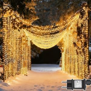 Dekofun Rideau Lumineux 600 LEDs 6m x 3m, Guirlande Lumineuse avec Prise, 8 Modes, Minuterie, &Eacute;tanche IP65 Rideau Lumineux Ramadan pour D&eacute;coration Mariage F&ecirc;te Int&eacute;rieur Ext&eacute;rieur - Blanc Chaud