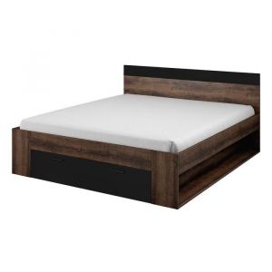 Lit adulte 180x200 avec tiroirs int&eacute;gr&eacute;s - Collection eos. Coloris ch&ecirc;ne fonc&eacute; et noir - Marron - Bois