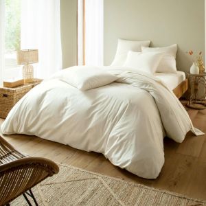 Housse de couette en coton blanc ivoire 260x240