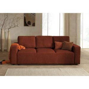 Livy - canapé droit convertible - avec coffre - en velours côtelé - 3 places - terracotta - Terracotta