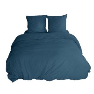 Côté déco - Parure de lit - 100% microfibre lavée - 240 x 260 cm - Bleu nuit