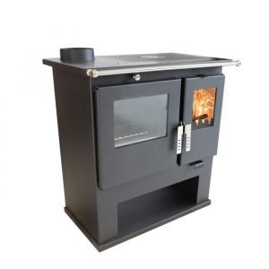 Verso Poêle à Bois cs - 7,7 kW Plaque Supérieure en Métal, Four en Acier Inox, Chauffage Efficace et Sortie Fumée à Gauche