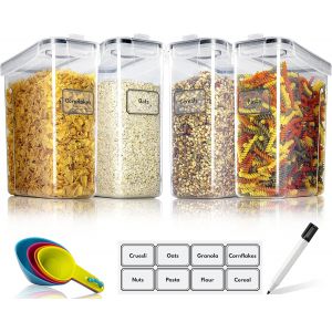 TNM Boîtes de conservation avec couvercle - Ensemble de 4 pièces (4 x 2,5 L) - hermétiques et sans BPA - transparentes - idéales pour le muesli, la farine, le sucre et autres - Boîtes de conservation en plastique pour aliments