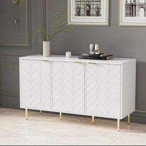 Commode avec 6 compartiments - pieds et poignées plaqués or - motif floral - blanc