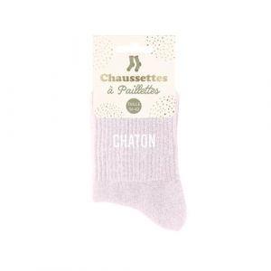 STC Sud Trading Chaussettes Paire de chaussettes paillettes chaton rose pastel