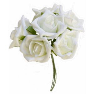 Ruedelafete Bouquet de cort&egrave;ge de 6 Roses en mousse 21,5x12cm, Blanc naturel