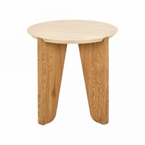 Lisa Design - Noeva - bout de canapé - pieds en chêne - plateau effet travertin - 50 cm