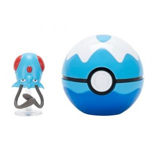 Jazwares Pokémon Tentacool et Scuba Clip ‘N’ Go Ball Comprend Une Figurine de Combat de 5 cm avec Un Support et Un Accessoire Scuba Ball.