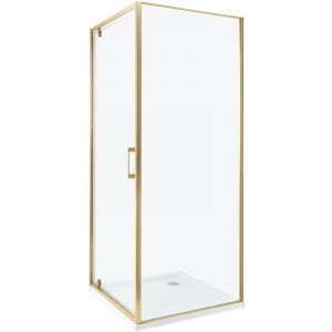 Beliani Cabine de Douche Carré en Verre Trempé 70 x 70 x 185 cm Porte Simple Doré Darli