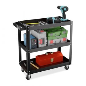 Relaxdays Chariot d'atelier, 3 Niveaux, Charge maximale : env. 100 kg, H x L x P : 76 x 78 x 35 cm, Noir