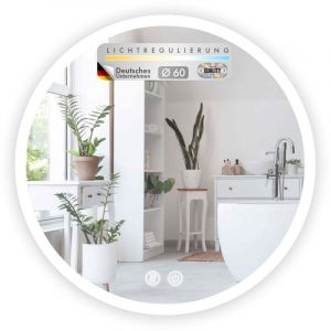 Miroir de salle de bain avec &eacute;clairage LED Liora Commande tactile avec anti-bu&eacute;e et 3 couleurs de lumi&egrave;re au choix &Oslash; 60 cm