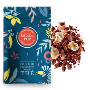 100g dInfusion &agrave; la Framboise et au Pop-Corn - D&eacute;licieuse Chaude ou Glac&eacute;e Pop COMPTOIR FRAN&Ccedil;AIS DU TH&Eacute;