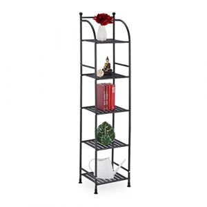 Relaxdays Tagère verticale, acier, HxLxP : 145x33x28 cm, rangement cuisine et salle de bain, 5 niveaux, métal, noir