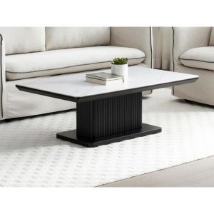 Table basse en céramique et mdf - Effet marbre blanc et Noir - laominia