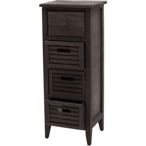 Décoshop26 Commode petit meuble à 4 tiroirs 74x30x25 cm aspect vintage gris-marron 040006535