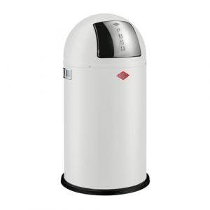 Wesco Poubelle Pushboy de couleur blanc mat, tôle d'acier revêtue par pulvérisation, volume de 50 litres, grand rabat en acier inoxydable, récipient intérieur amovible