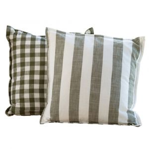 Home maison Housse de coussin 100% coton rayures et vichy lourmarin kaki 45x45 cm