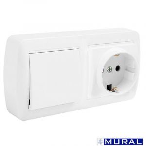 Base Bipolaire Double Avec Prise Terre Laterale+ Commutateur De Croisement Et Avec Obturateur 148x72x28mm S. Mural Solera Mur96u