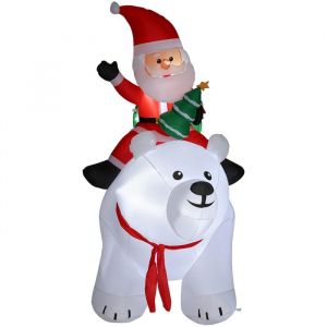 Outsunny Père Noël gonflable de Noël sur ours polaire - 5 lumières LED - intérieure et extérieure - polyester - 200 cm - blanc