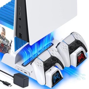 Iplay. Support Ps5 Avec Ventilateur De Refroidissement At Eu-Adaptateur Pour Ps5 Console, Chargeur Manette Ps5 Avec Indicateur Led, Chargeur Ps5 Avec Stockage 12 Disques De Jeu