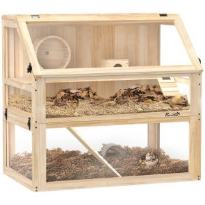 Pawhut Cage hamster en bois - cage rongeur - 3 niveaux avec fond amovible cabane balançoire - 80x50x76cm - finition bois