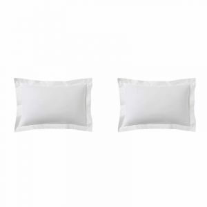 Image de Terre de Nuit Lot de 2 taies d'oreillers percale blanc 50x70 - Blanc - Fabriqu&eacute; en France