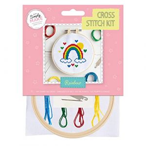 Simply MAKE Kit de broderie au point de croix – Motif arc-en-ciel pour enfants et adultes, y compris cerceau, fil à broder, tissu et aiguille – Parfait pour les travaux manuels adultes et débutants –