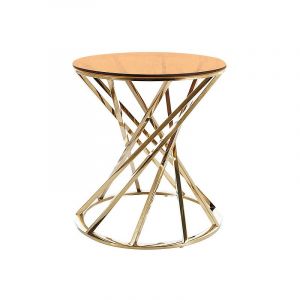 AC-Déco Table d'appoint design ronde en verre OTTAVIA - Doré - D 50 x H 54 cm