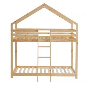 M&S Lit cabane superposé pin naturel 90x190 sommier inclus bois clair