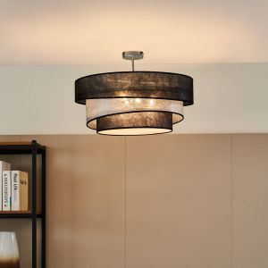 Plafonnier Tissu à intensité variable 'Ayvira' en métal pour salon & salle à manger - chromé, noir, argenté