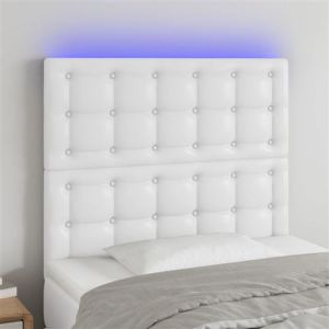 VidaXL Tête de Lit à LED Meuble de Chambre à Coucher Accessoire de Lit Simple Tête de Cadre de Lit Intérieur Blanc 80x5x118/128 cm Similicuir