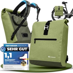 RADGEIST sac à vélo pour porteur I sac à vélo & sac à dos I sac à vélo pour femmes & hommes I sac à bandoulière & sac à vélo pour vélo 20L vert