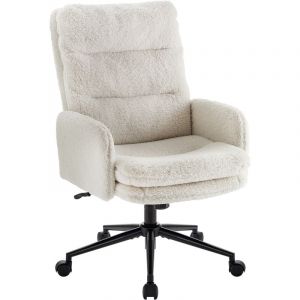 IWMH Chaise de Bureau, Fauteuil de Bureau &agrave; Roulettes R&eacute;glable en Hauteur, Chaise de Coiffeuse avec roulettes et Accoudoirs - Blanc