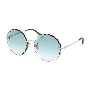 Chloé Femme CH0047S 002 Lunettes de soleil Métal Or Bleu Ronde Sfumé