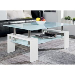 Rousseau M&s - Table basse double plateau en verre 100x60x45 cm décor blanc