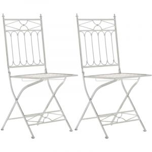 CLP Lot de 2 Chaises de jardin pliables Asina en fer forgé, Blanc antique