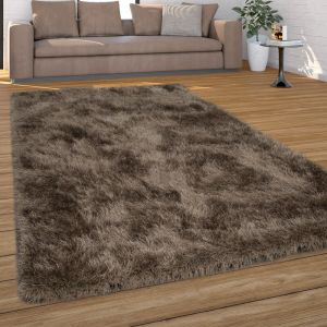 Image de Tapis Shaggy Poils Longs Salon Pastel Fil Doux Uni 120x170 cm, Beige - Paco Home